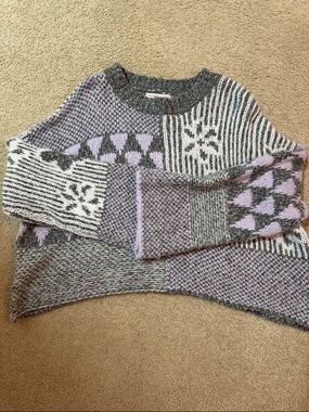 Sincerely Jules Patchwork Crewneck Sweater in Gray and Lavender